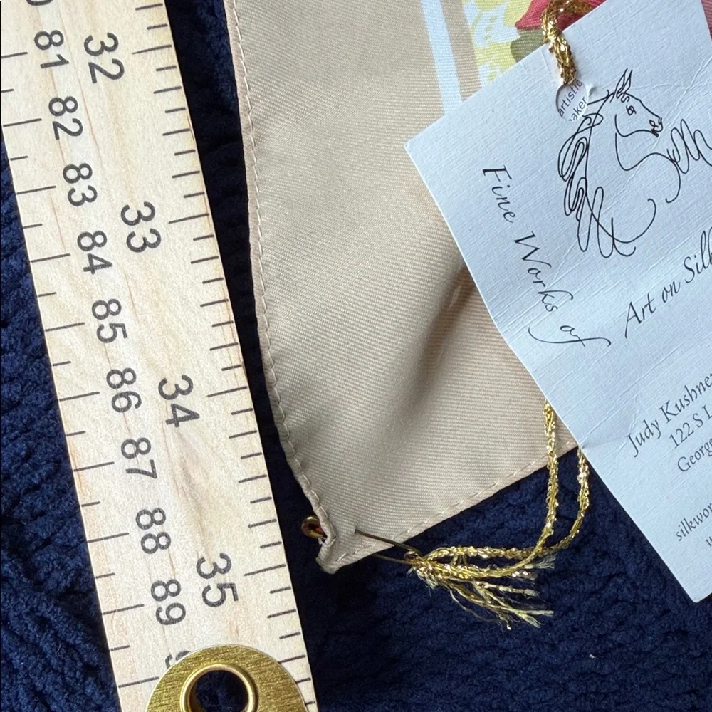 Elegant Floral Silk Scarf in Gold and Multicolor